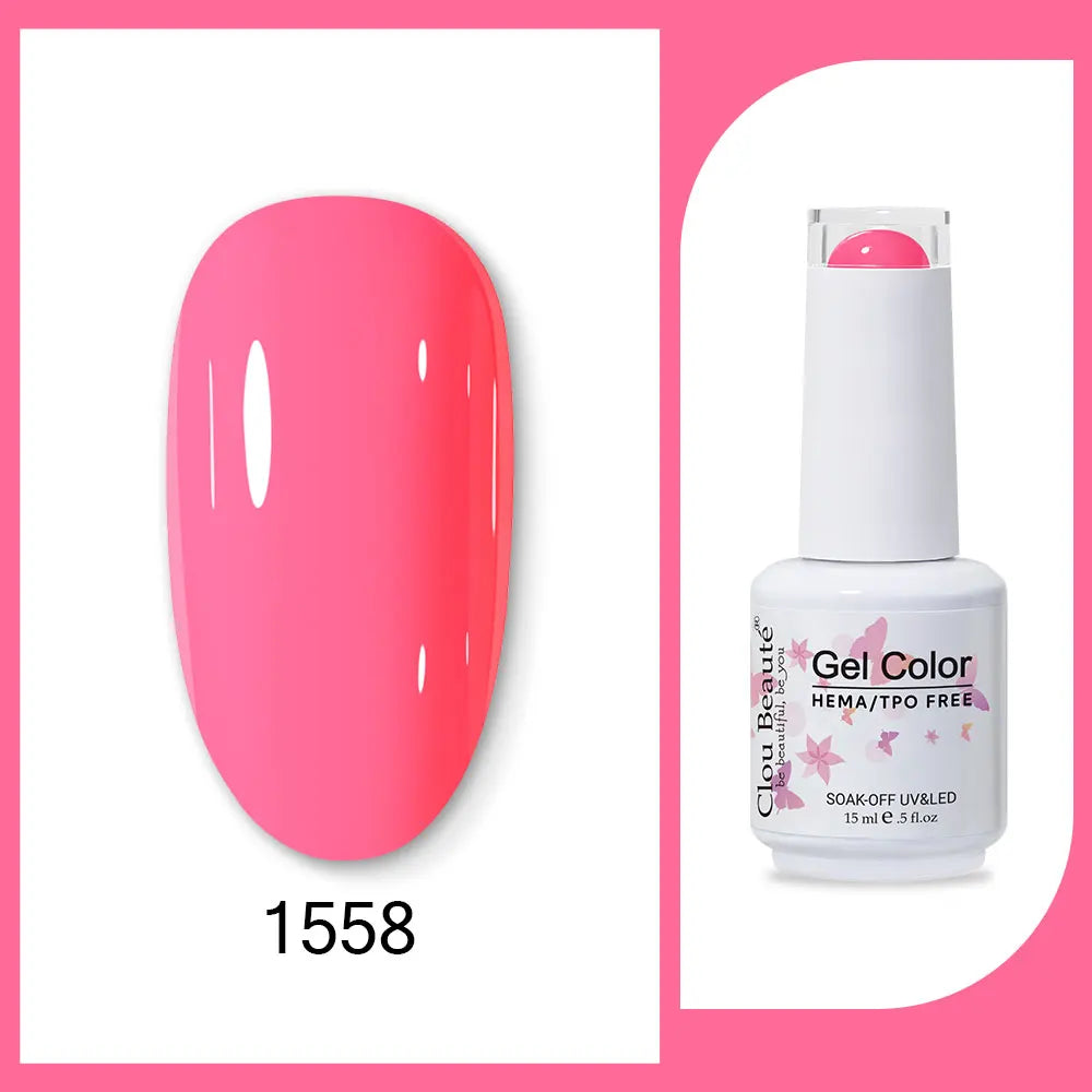 Clou Beaute 15ml Gel Nail Polish Set – Red Black White Green Neon UV Soak-Off Semi-Permanent Nail Varnish Base & Velvet Top Coat