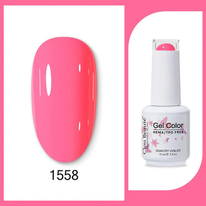 Clou Beaute 15ml Gel Nail Polish Set – Red Black White Green Neon UV Soak-Off Semi-Permanent Nail Varnish Base & Velvet Top Coat