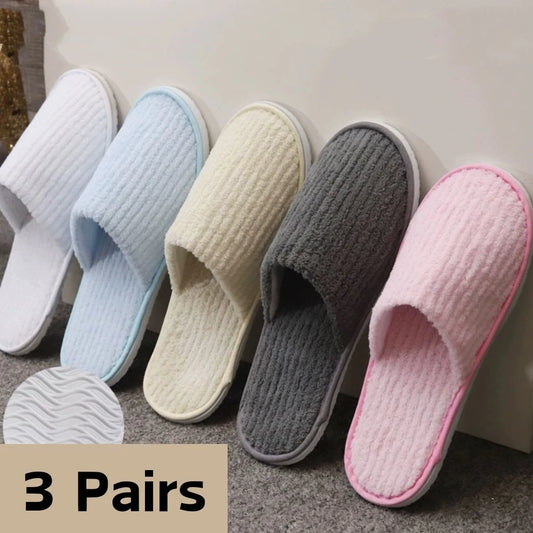 3 Pairs Set Non-Slip Closed Toe Disposable Hotel Slippers – Soft Indoor Guest & Travel Bathroom Slippers
