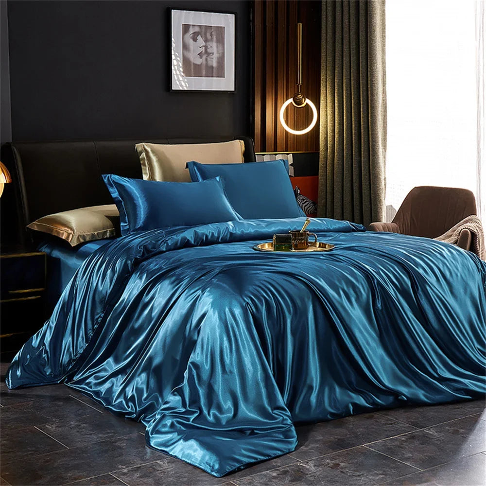Luxury Silk Bedding Set - Satin Duvet Cover Bed Sheet & Pillowcase Set for Single Double King Queen Twin Beds