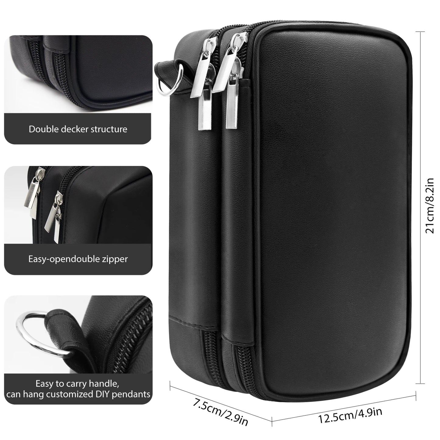 Insulin Travel Bag for Diabetics, PU Leather Double Layer Organizer Case for Insulin Pens & Test Kits with Handle Medical Storage Pouch