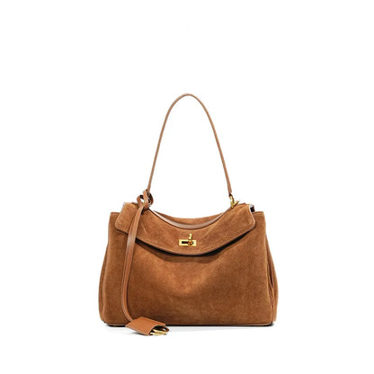 Autumn Winter Suede Leather Tote – Frosted Cowhide High-Capacity Shoulder Kelly Bag