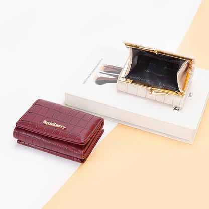 Baellerry Short Women’s Wallet — Crocodile Pattern Coin & Card Holder with Photo Slots, Hasp Purse for Girls