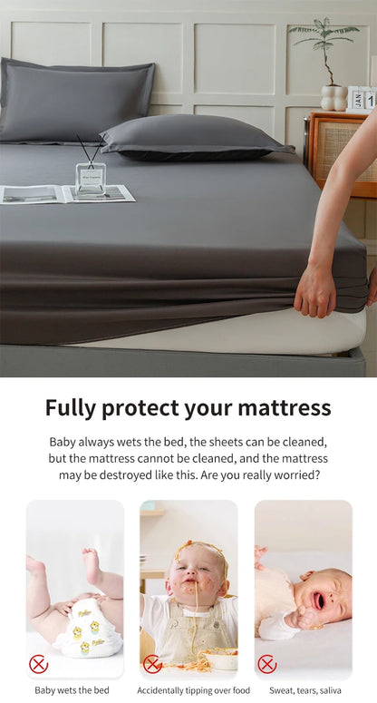 Waterproof Fitted Bed Sheet – 360 Elastic Band Mattress Protector for Single, Double, King & Queen Size