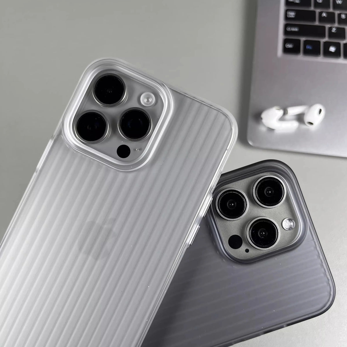 Titanium Stripe iPhone Case - Shockproof Hard Armor Cover with Metal Buttons for iPhone 13–16 Pro Max