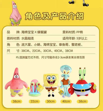 Anime Spongebob SquarePants Plush Toys – Patrick, Squidward, Mr. Krabs & Gary Stuffed Cartoon Toys, Birthday Gift for Kids