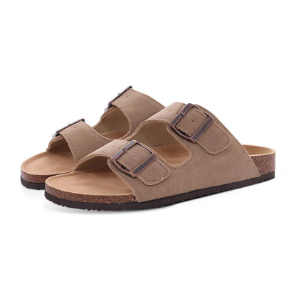 Comwarm Men's Cork Footbed Slide Sandals - Arch Support, Adjustable Buckle & Leather Summer Casual Slides