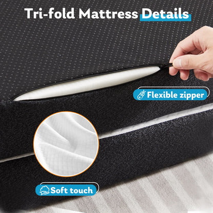 JHK Three-Fold Portable Floor Bed – CertiPUR-US Certified, Soft & Flexible Zipper Mattress for Travel, Camping, and Yoga