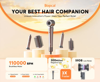 Bopcal 5-in-1 Hair Dryer & Hot Air Comb – 1200W High-Speed Blower with Curling Iron & Multifunction Styling Tools