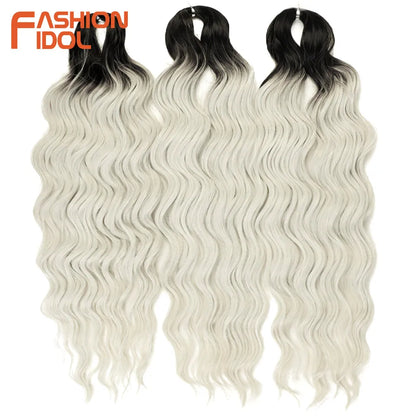 FASHION IDOL 24" Deep Wave Crochet Hair - 3-Piece Synthetic Water Wave Braiding Extensions, Ombre Rainbow Twist Hair