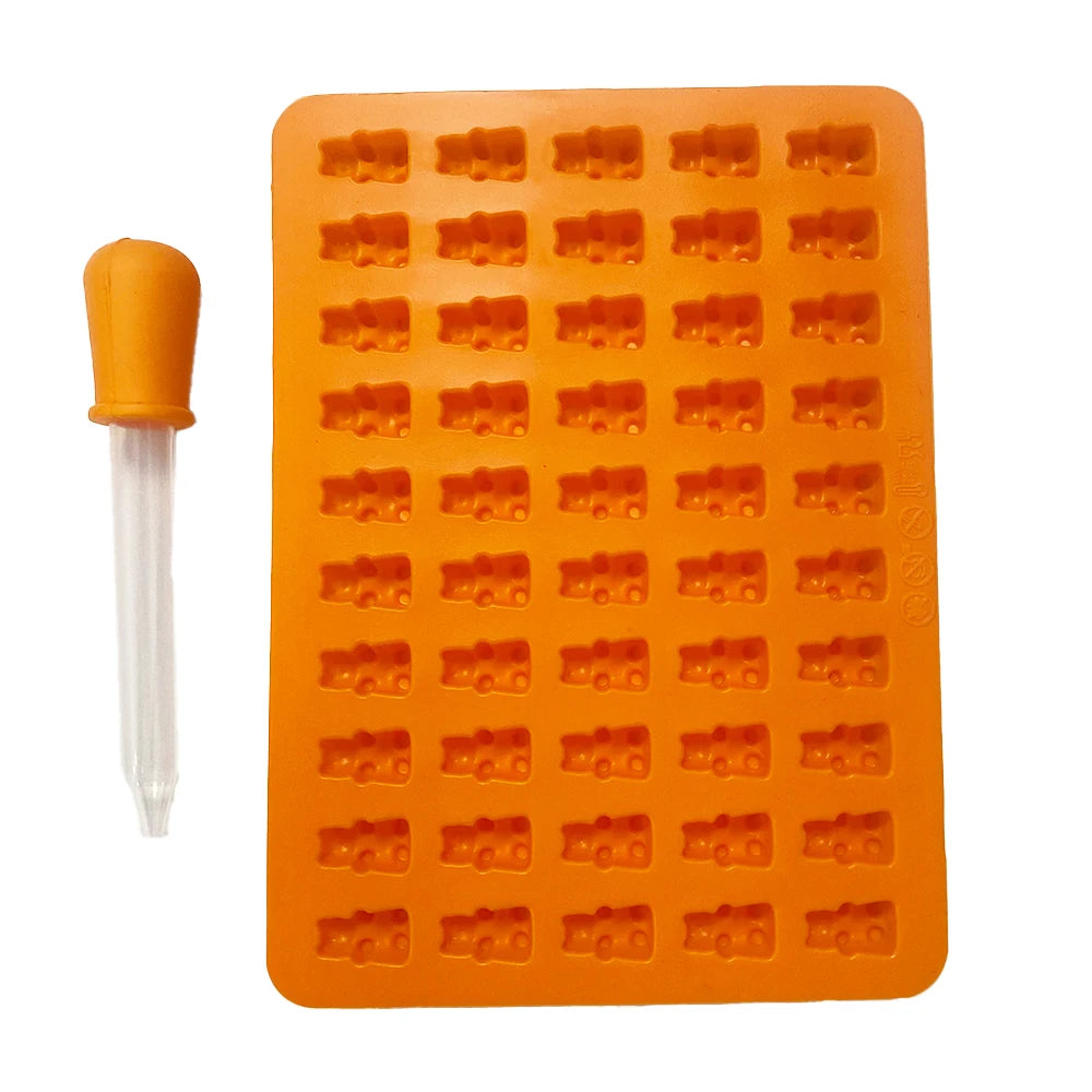 Gummy Bear Silicone Molds - Mini Chocolate Candy Molds with Droppers Food Grade Nonstick Baking Set of 4
