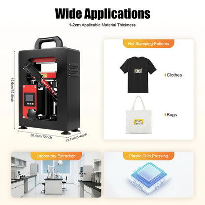 900W/1200W 5T Manual Hydraulic Rosin Heat Press – Dual Plate Oil & Wax Extraction Tool
