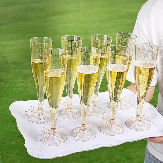 25Pcs 5oz Clear Plastic Champagne Flutes – Disposable Sparkling Wine & Cocktail Cups for Weddings, Parties & Toasting Events