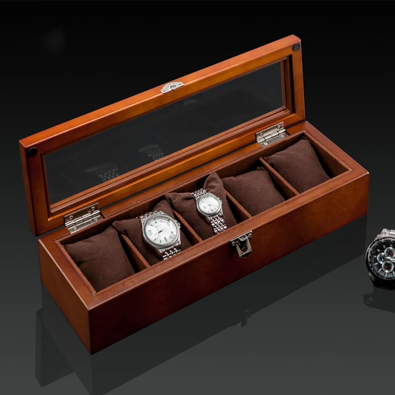 Wood Watch Box Organizer with Glass Window — Luxury Wooden Display Case & Storage Holder for Men’s Watches
