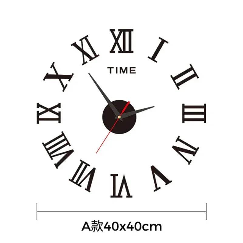 Large 3D DIY Silent Wall Clock — Simple Modern Punch-Free Wall Sticker in Black, Gold, or Silver