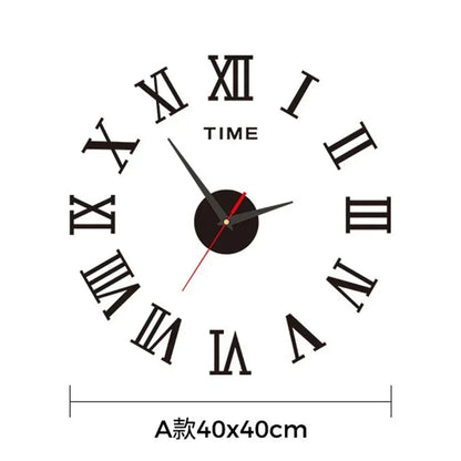 Large 3D DIY Silent Wall Clock — Simple Modern Punch-Free Wall Sticker in Black, Gold, or Silver