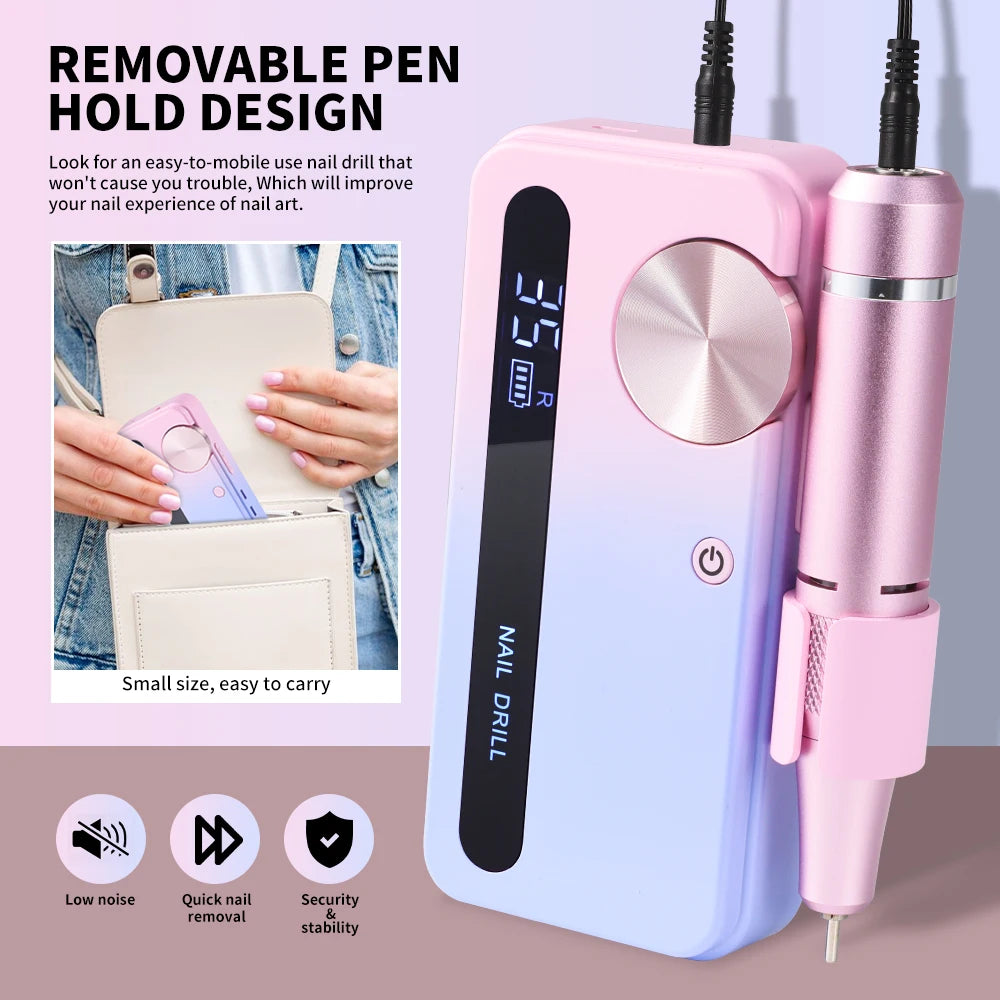 35000RPM Electric Nail Drill – Professional Rechargeable Nail File for Gel Nails, Portable Manicure Tool