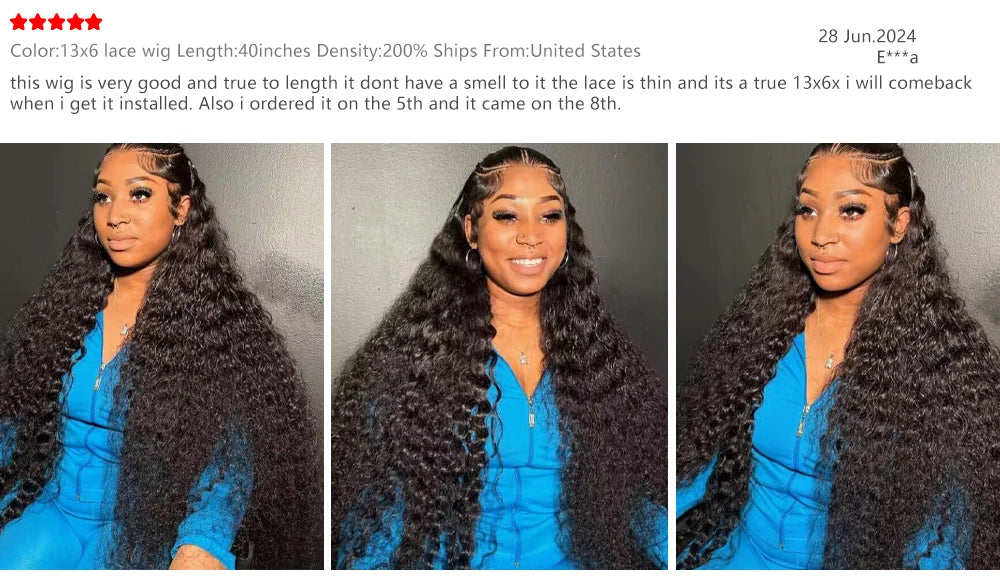 40-50 Inch Deep Wave Lace Front Wig – 13x6 & 13x4 Full Lace Frontal, 200% Remy Human Hair for Black Women