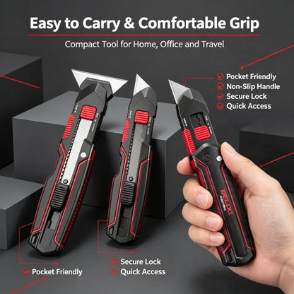 DELIXI 6-in-1 Transforming Utility Knife - Multifunctional Cutter for Cardboard, Paper & Boxes