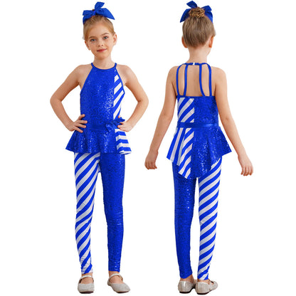 Kids Candy Cane Striped Christmas Tutu Leotard — Sequined Santa Bodysuit for Ballet & Gymnastics