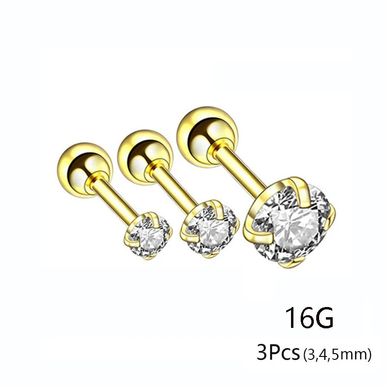 20G Titanium Stud Earrings – Hypoallergenic Tiny Cubic Zirconia Screw Back Cartilage & Tragus Piercing Jewelry