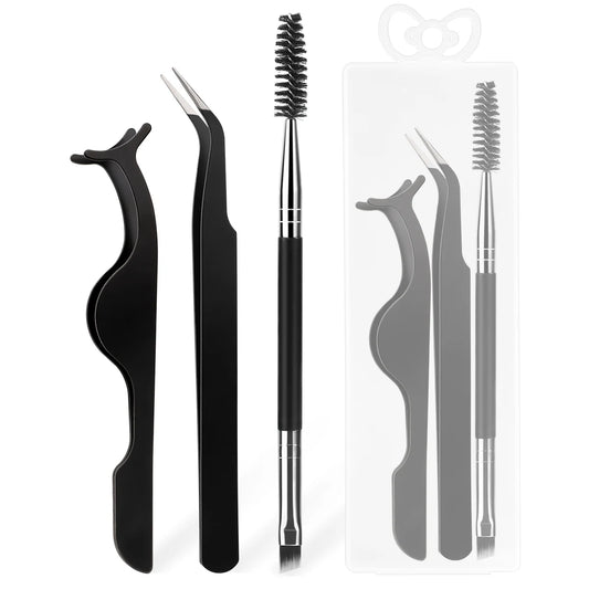 3PCS Eyelash Tool Set with Storage Box – Lash Applicator, Comb & Brush Kit for Eyelash Extension and Grooming