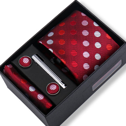 Men’s Green Business Tie Set - Premium Necktie with Hanky, Cufflinks & Tie Clip Gift Box for Wedding Formal Wear