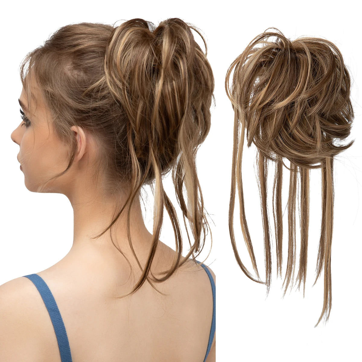 Synthetic Elastic Messy Bun Hairpiece – Curly Scrunchie Chignon, Black, Blonde, Brown Updo Donut for Women, Natural Fake Hair