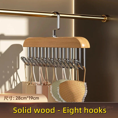 Wooden Sling Hanger Organizer - Multi-Hook Space-Saving Clothes Storage Rack