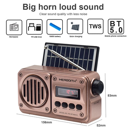 MD-499 Wireless Bluetooth Speaker — Full-Band FM Radio with MP3 Playback, Solar Charging & Emergency Power Function