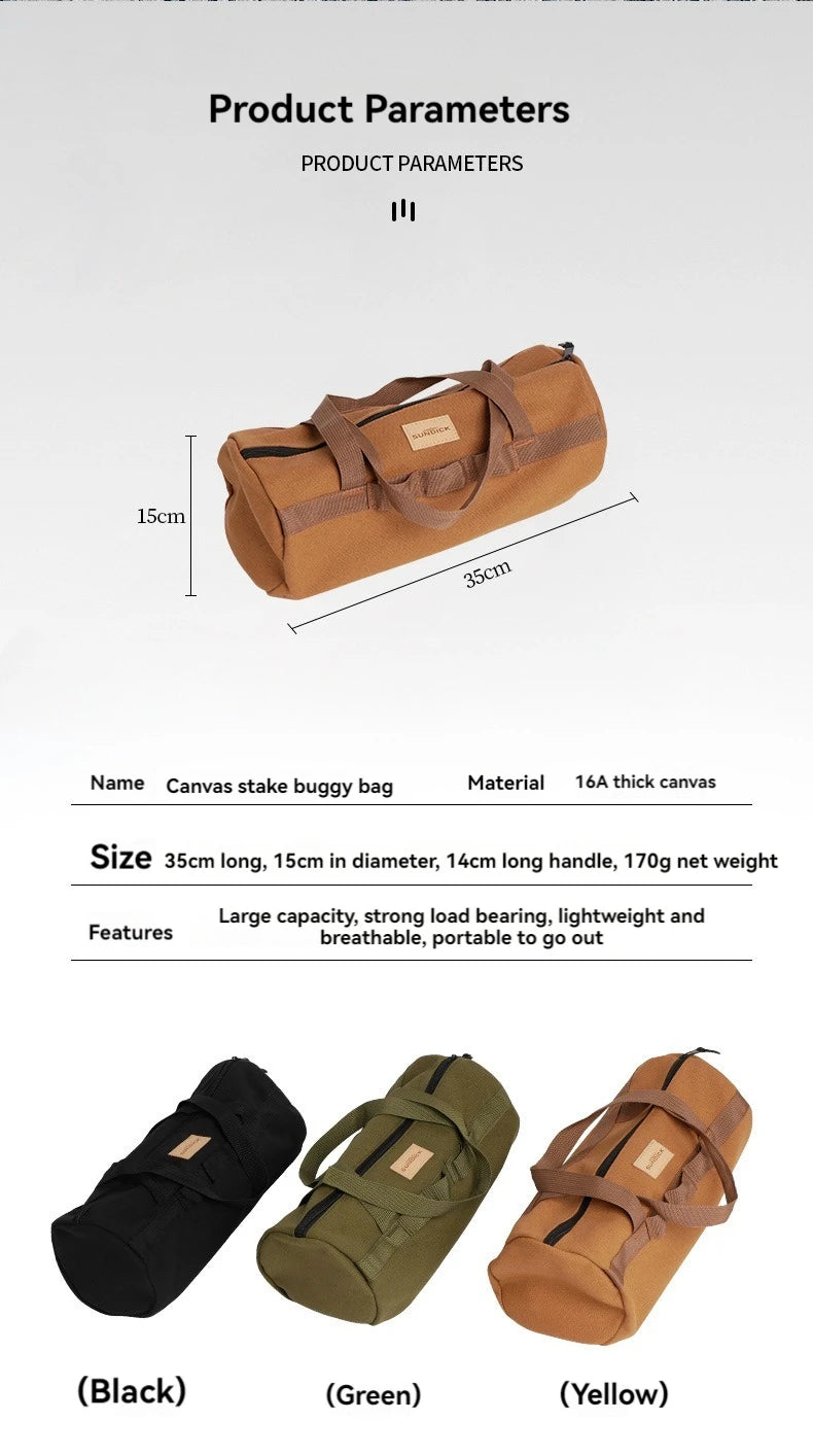 Cylinder Handheld Storage Bag – Large Capacity Thickened Camping Tent Peg and Tool Organizer Bag