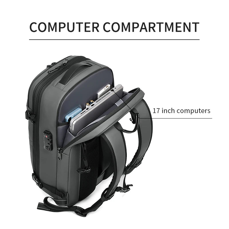 Men's Travel Backpack – Vacuum Compression, 17-Inch Laptop Backpack, Large Capacity Business & School Backpack, Expanded Hiking Bag