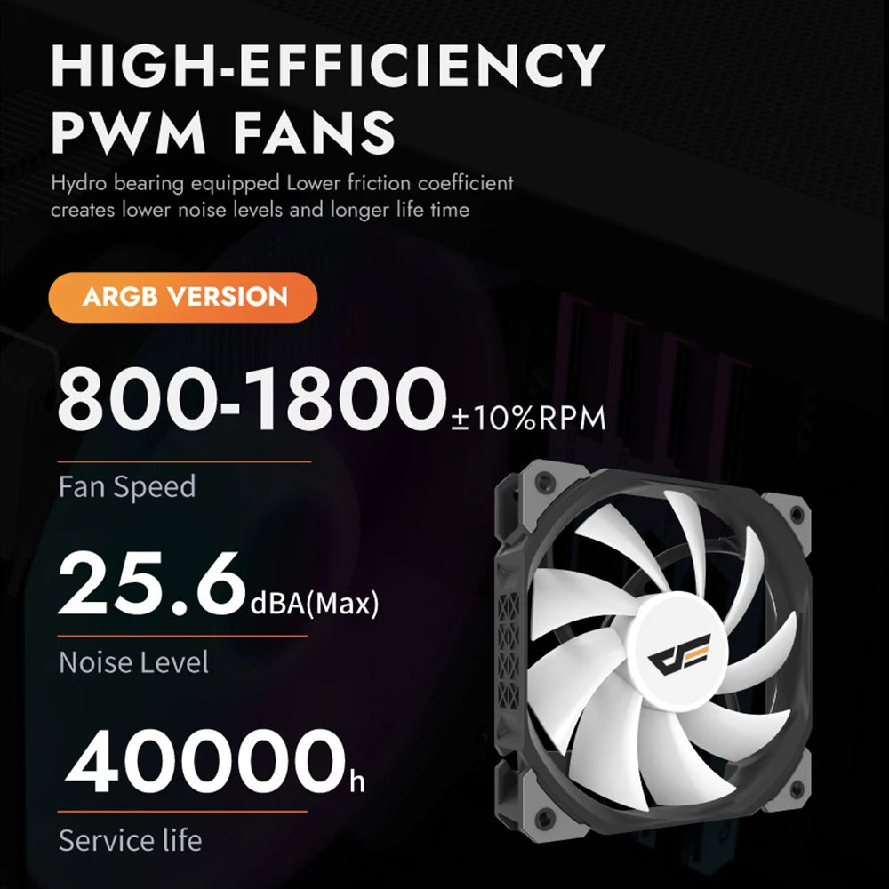 Darkflash U400 ARGB CPU Cooler — 4 Heat Pipe 120mm PWM Air Cooler for Intel LGA 115X/1200/1700 & AMD AM4/AM5