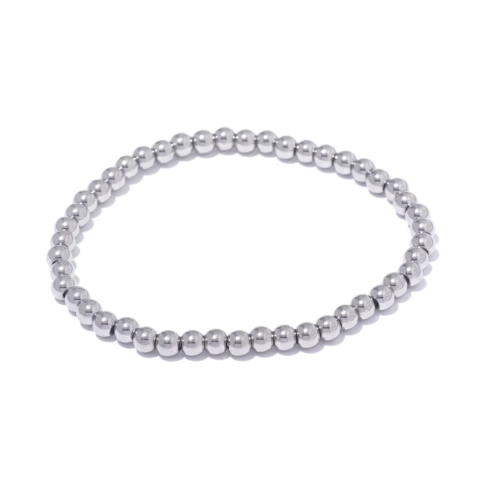 Yhpup Stainless Steel Beaded Elastic Bracelet – Waterproof Gold Tone Handmade Bangle, 3–6mm Unisex Daily Jewelry Wholesale Wristwear
