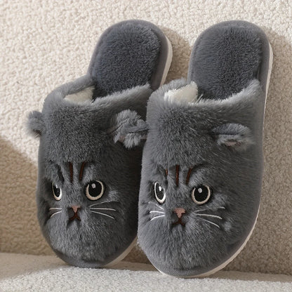 Women’s Plush Cat Slippers - Winter Warm Cozy Indoor House Shoes with Soft Non-Slip EVA Sole