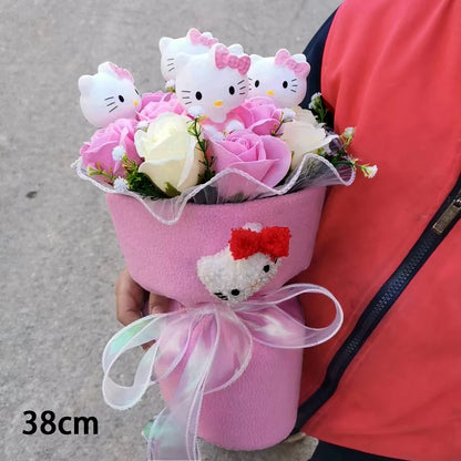 Hello Kitty Plush Bouquet — Anime Rose Soap Flowers for Wedding & Home Decor