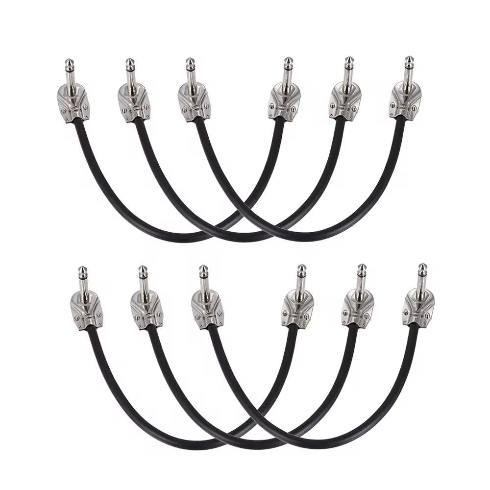 Miwayer 6-Pack 6-Inch Guitar Effect Pedal Patch Cables - 1/4" Silver Right-Angle Plug, Black PVC Jacket