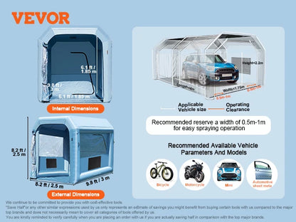 VEVOR Inflatable Paint Booth – Portable Car Spray Booth with Powerful Blowers & Air Filter System