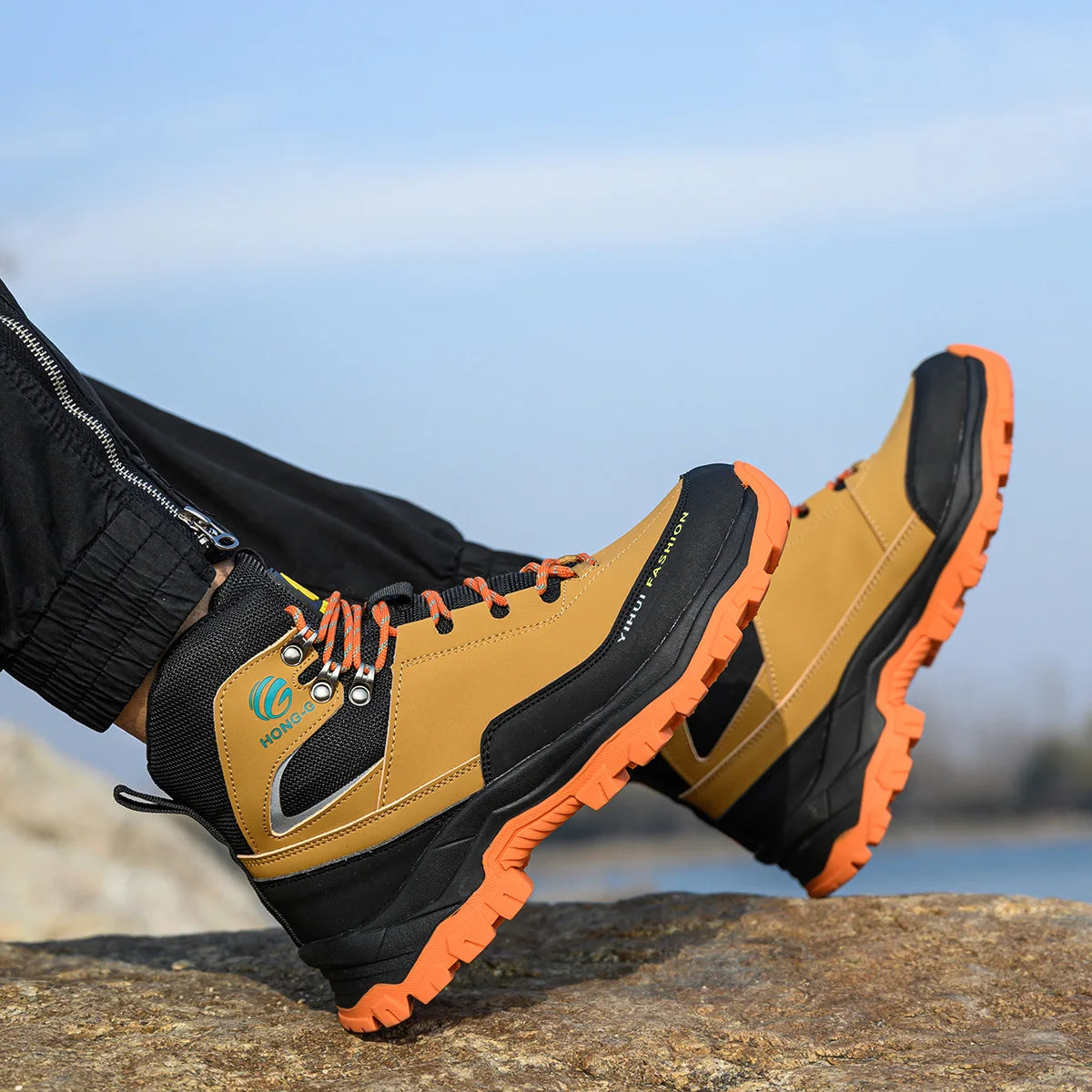 Rotary Buckle Men’s Work Boots – Steel Toe Safety Shoes, Anti-Smash & Puncture-Proof, Sizes 38-47