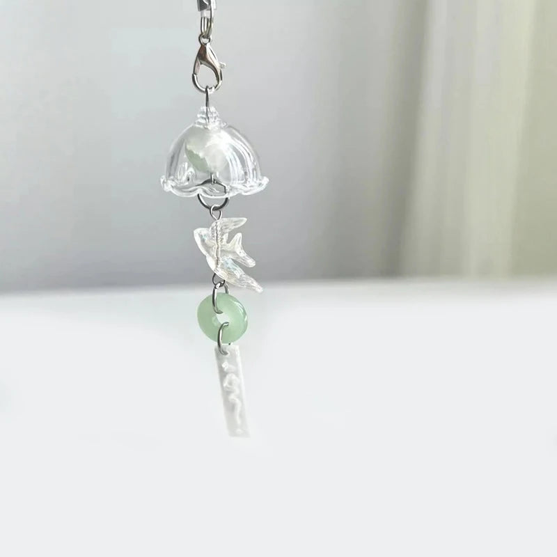 Y2K Green Flying Bird Beaded Keychain – Wind Chime Charm for Phone, Camera, Earphone Case