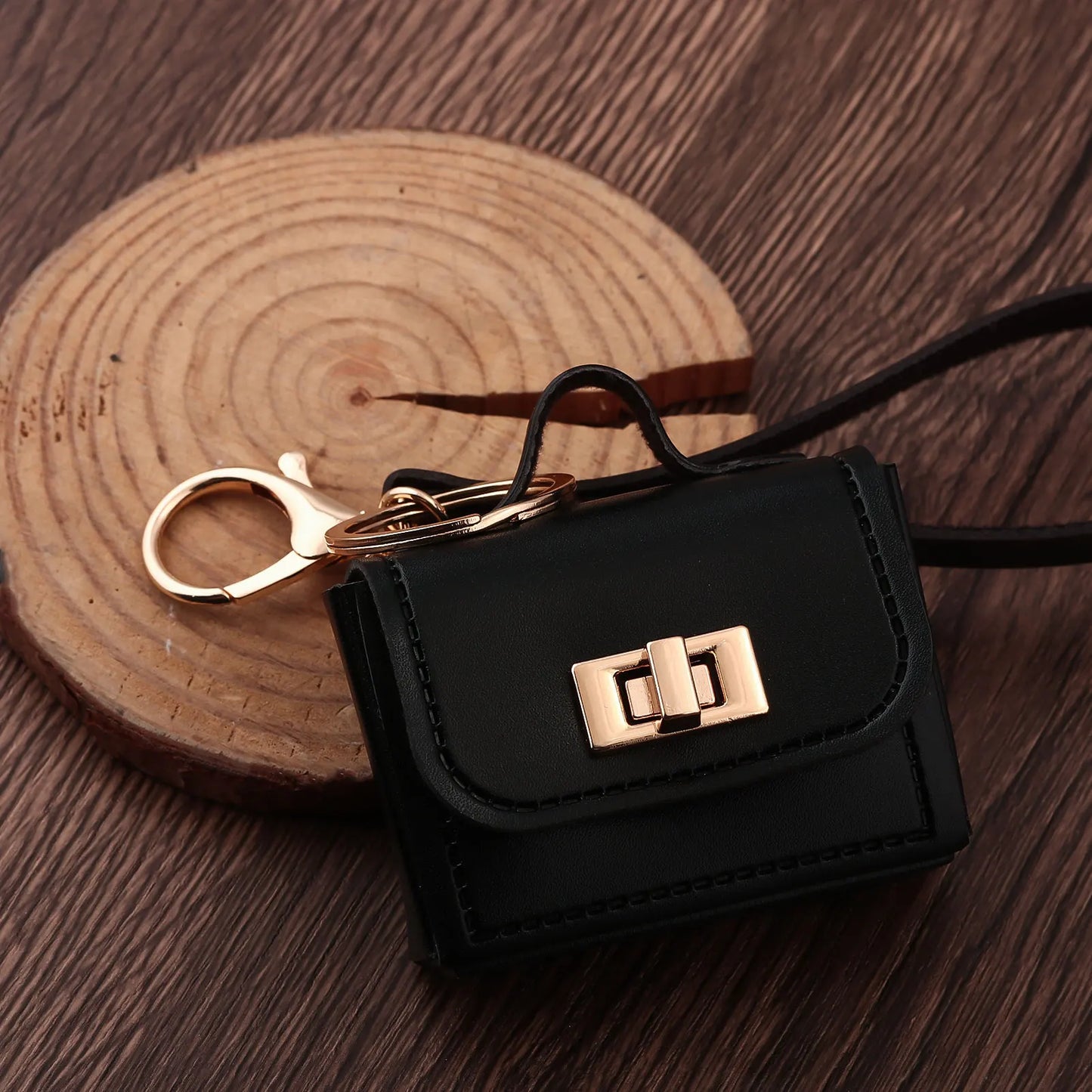 Mini PU Leather Bag Keychain - Openable Coin Purse Pendant with Hand Strap for Phone & Keys