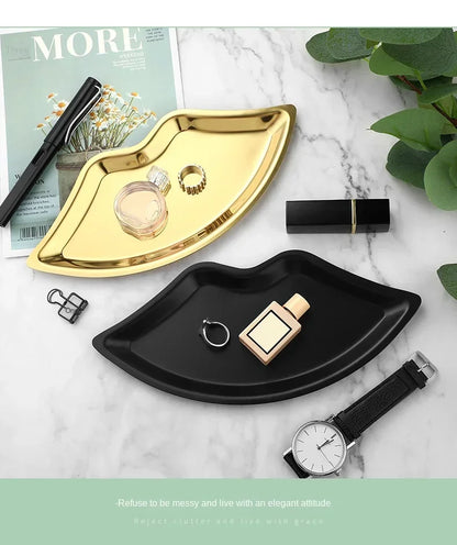 Stainless Steel Lip Shaped Jewelry Tray – Decorative Cosmetic Organizer & Metal Storage Dish