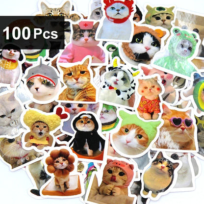 Funny Cartoon Cat Stickers – 100/500/1000-Piece Cute Waterproof-Style Decals for Laptops, Phones, Bikes and Luggage