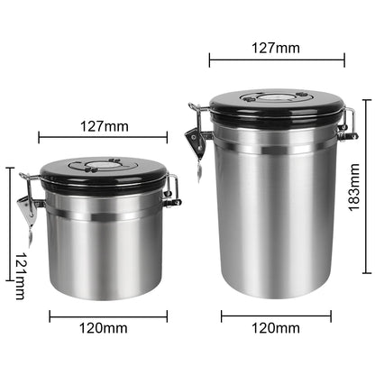 Stainless Steel Coffee Storage Canister — Airtight Lid with CO2 Valve, Premium Container to Preserve Freshness of Coffee Beans