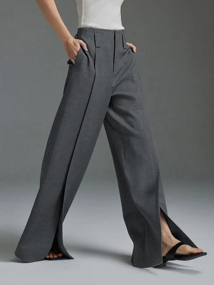 Yeezzi Urban 2024 Women's Suit Pants - Fashionable High-Waisted, Pleated, Split-Front Trousers in Black & White