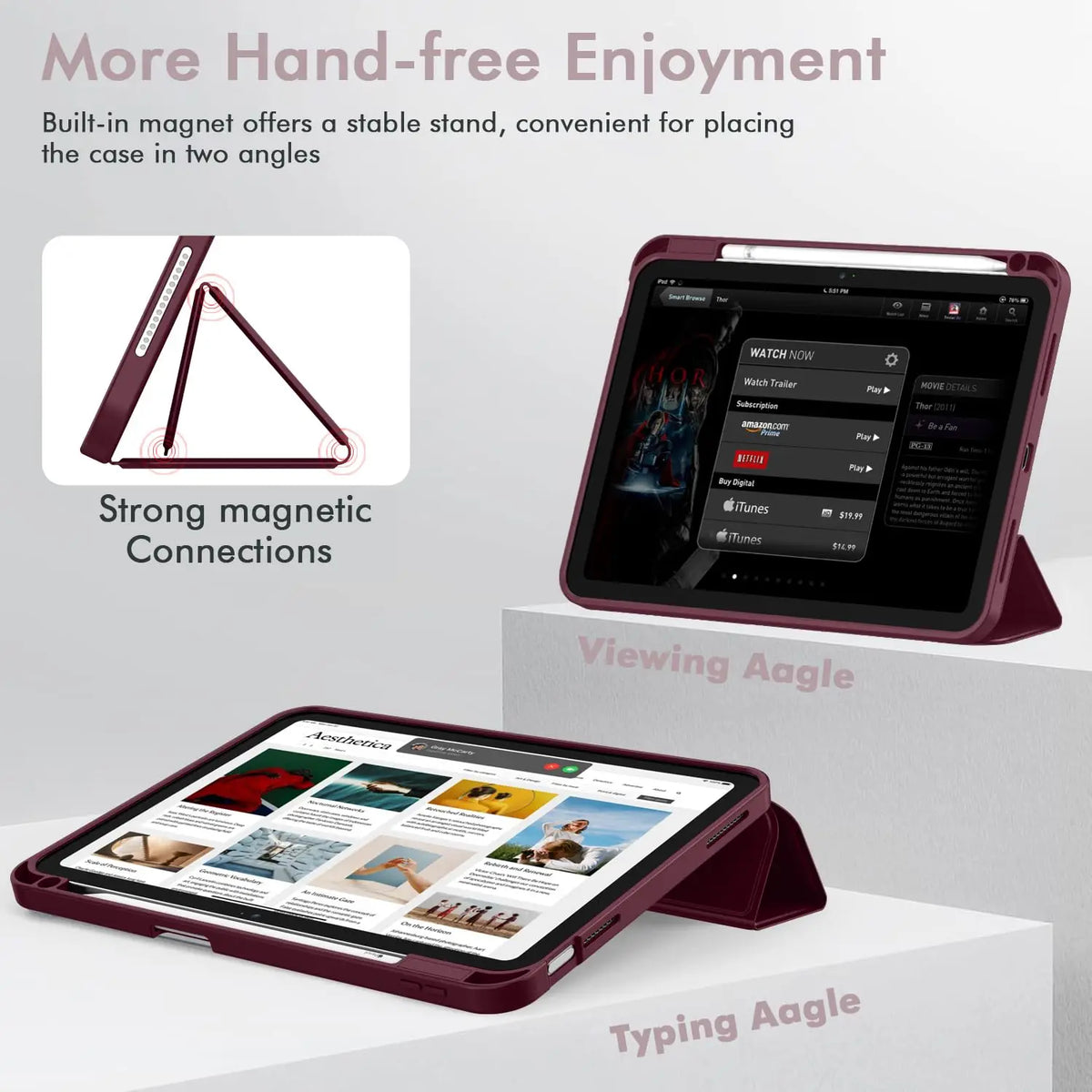 iPad A16 11th Gen Case - Slim Tri-Fold Stand Cover with Auto Sleep/Wake and Pencil Holder
