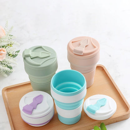 350ML Food-Grade Silicone Folding Cup with Lid - Reusable, Portable Coffee Cup for Hot Drinks, Ideal for Travel and Camping