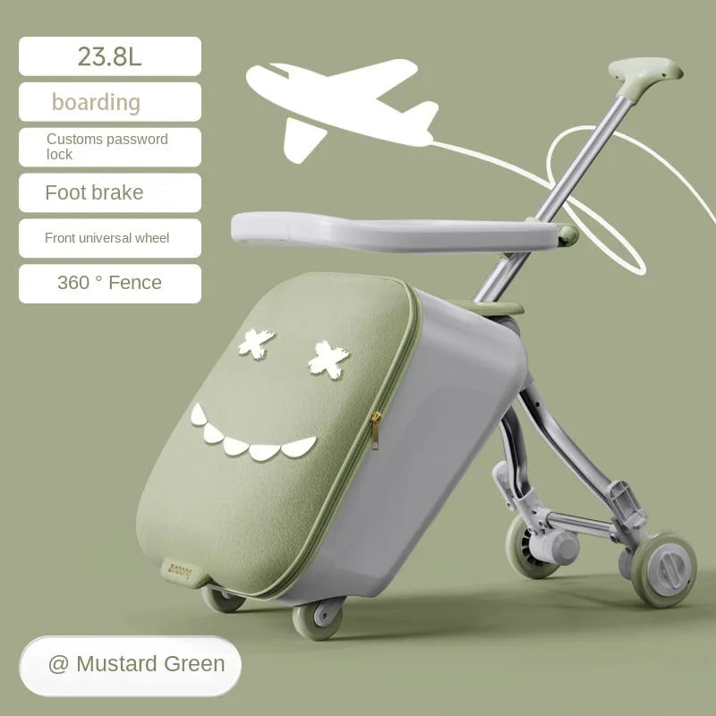 Children's Ride-On Luggage with Brake Wheels – Foldable Trolley Suitcase for Baby, Cabin Carry-On Travel Case