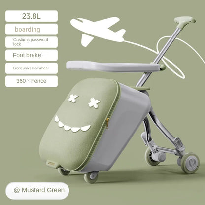 Children's Ride-On Luggage with Brake Wheels – Foldable Trolley Suitcase for Baby, Cabin Carry-On Travel Case