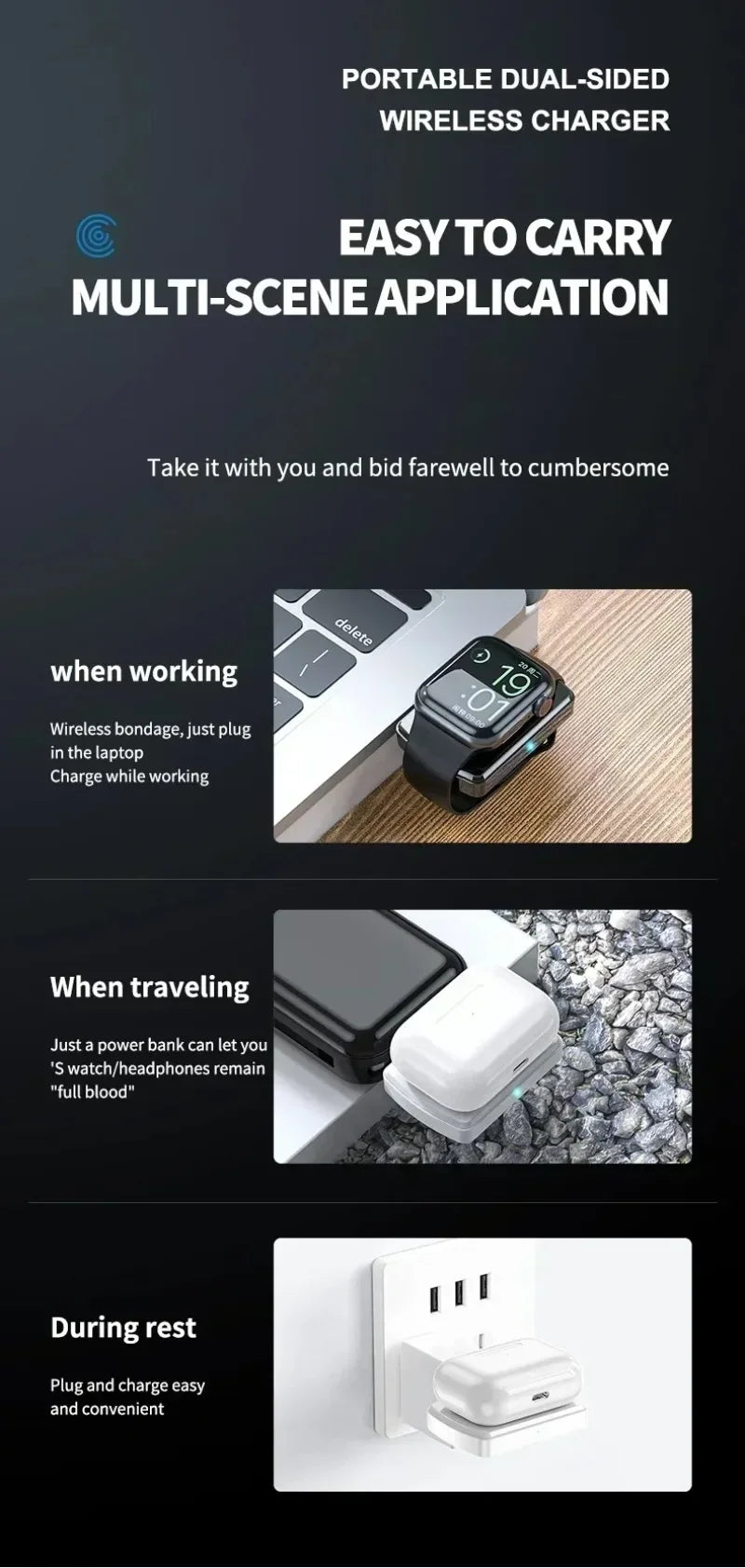 Magnetic Wireless Watch Charger USB-C — Fast Charging for Apple Watch 9/8/7/6/5/4/SE & Samsung Galaxy Watch 7/6/5/4 Active 1/2